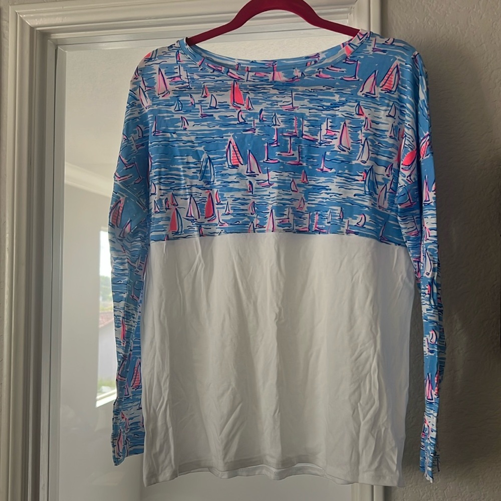 NWOT Lilly Pultizer Finn top size M Zanzibar Blue Boatylicious